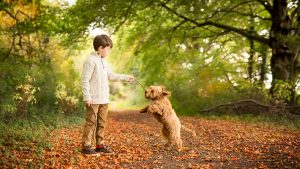 boy with his pet dog during a photo shoot in Fulbourn