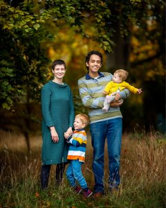 family photographed during the autumn at Wandlebury Country Park, Cambridgeshire