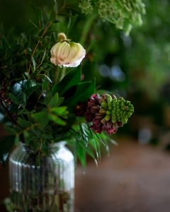 bud vase of flowers designed by Amelia Cornish, cambridge florist