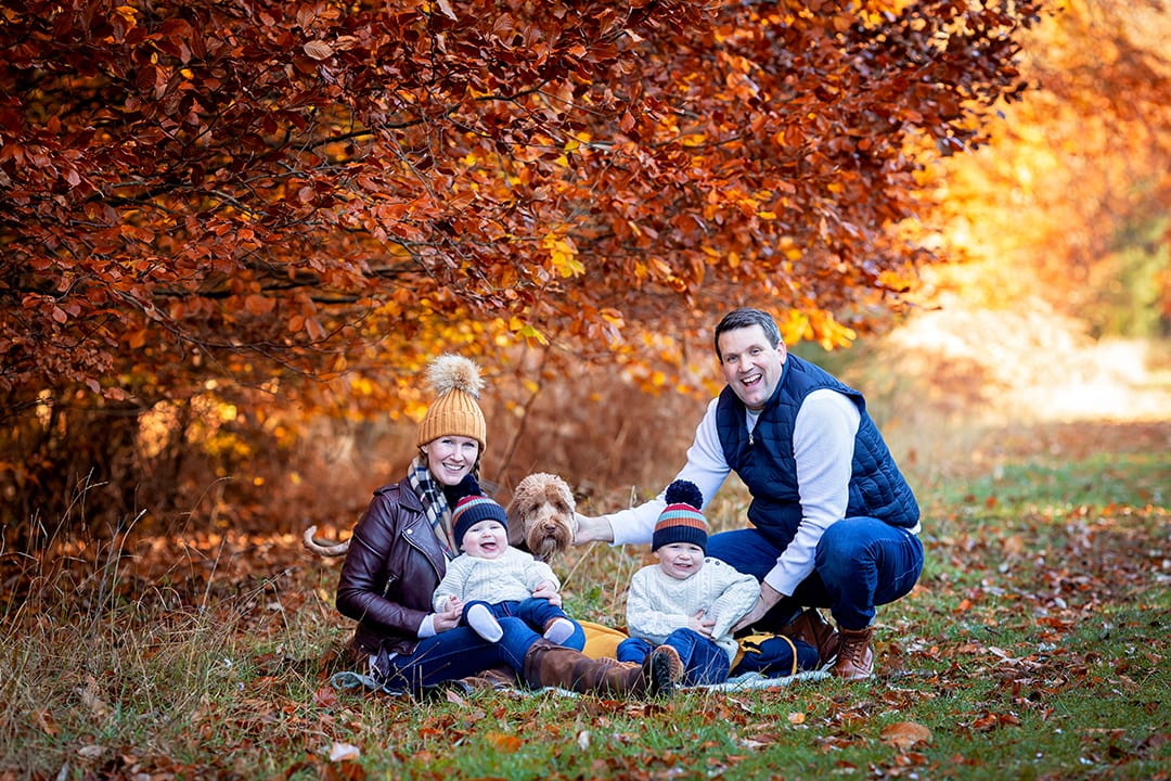 Cambridge family during an Autumn photoshoot with Louisa French